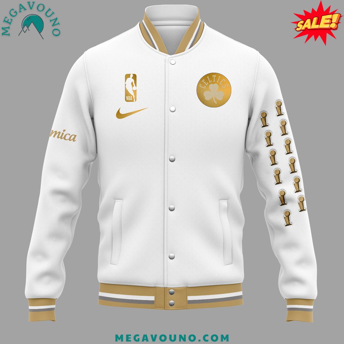 Boston Celtics 18X NBA Champions White Baseball Jacket