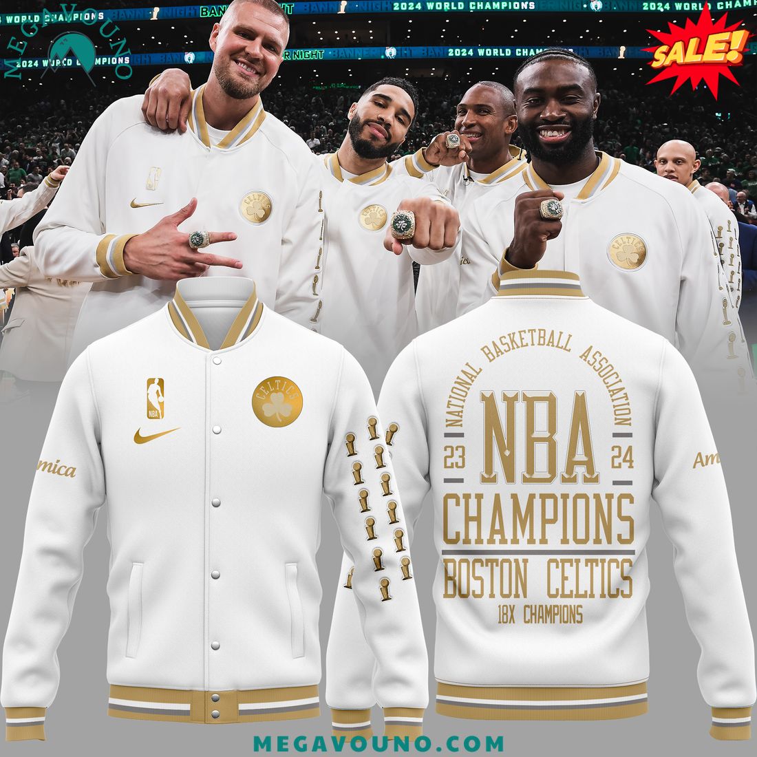 Boston Celtics 18X NBA Champions White Baseball Jacket