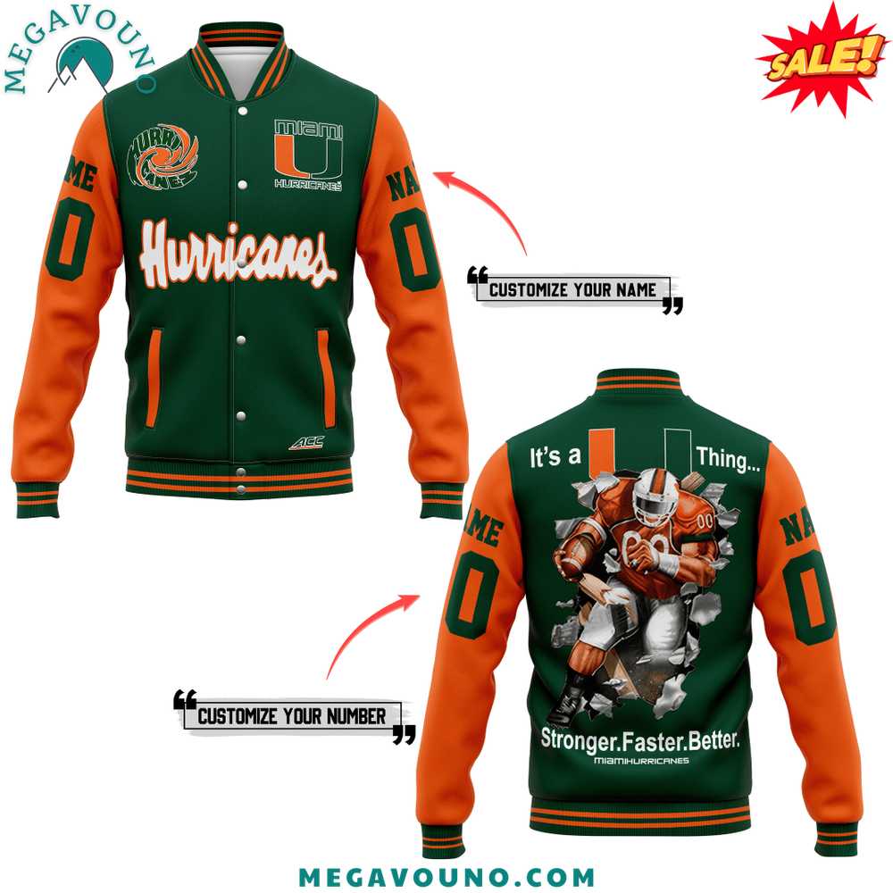 Miami Hurricanes 2024 Custom Name Baseball Jacket