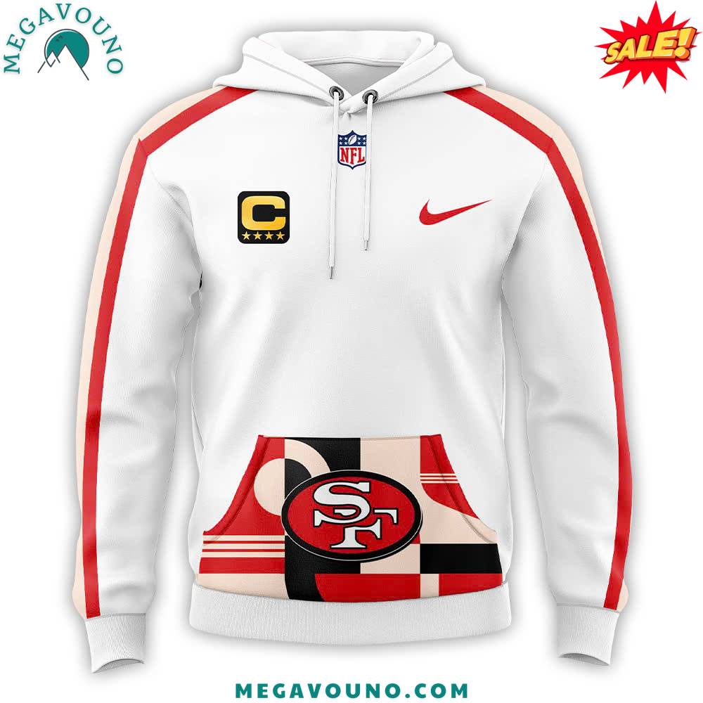 San Francisco 49ers White Hoodie with Red Stripes on the Sleeves