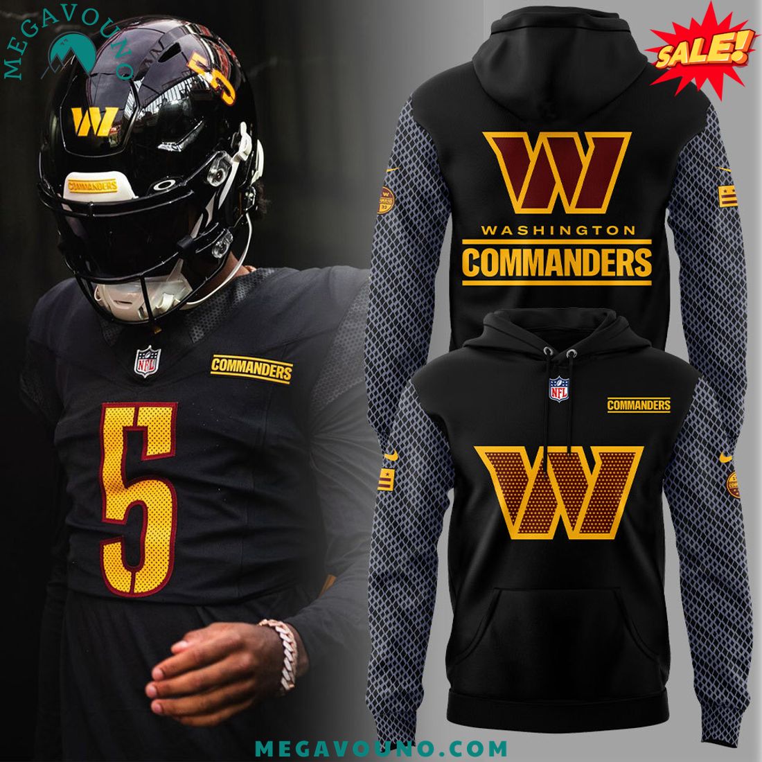 Washington Commanders Logo Heavyweight 2024 Black Hoodie