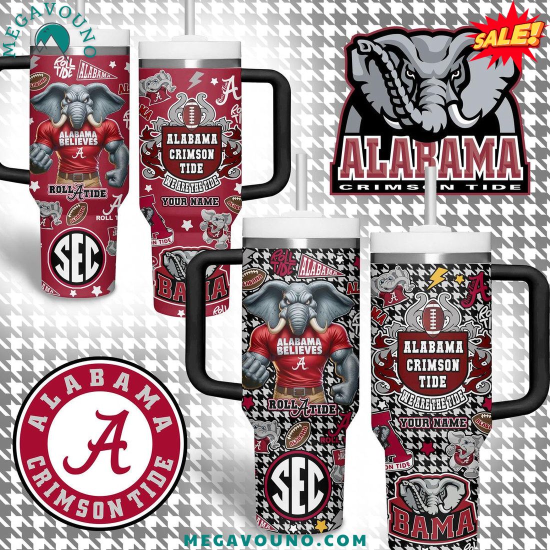 Alabama Crimson Tide 2024 Custom Name Handle Tumbler