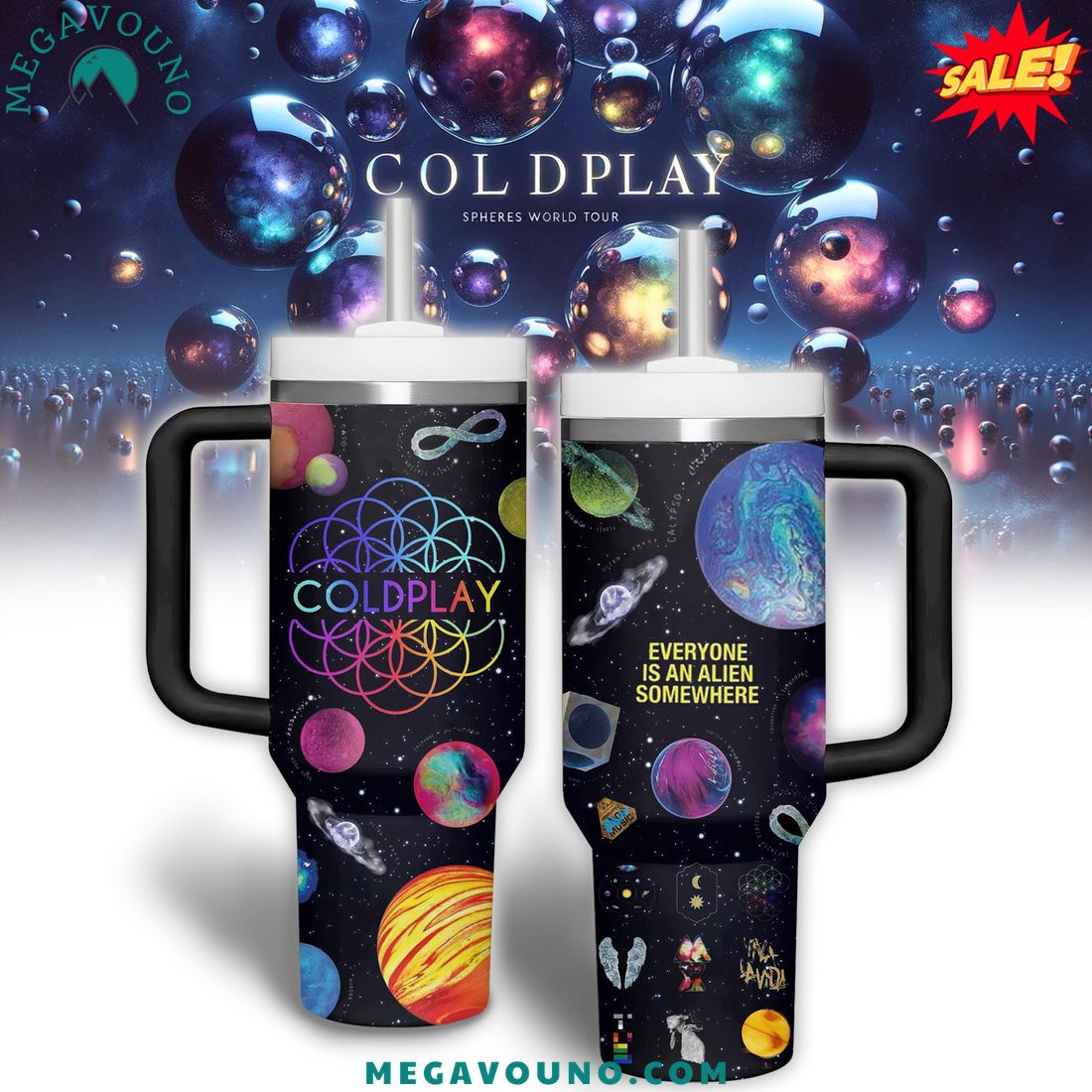 Coldplay Sphere World Tour Handle Tumbler