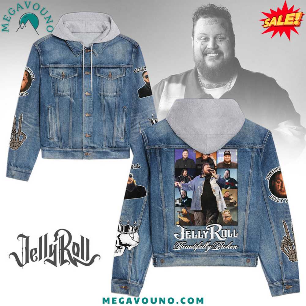 Jelly Roll Beautifully Broken Album Hooded Denim Jacket