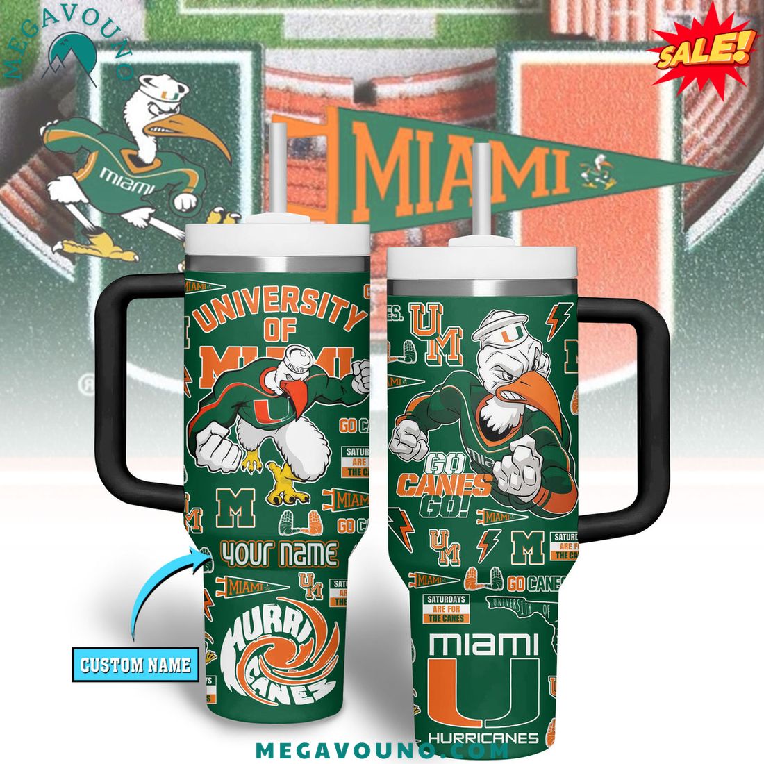 Miami Hurricanes 2024 Custom Name Handle Tumbler