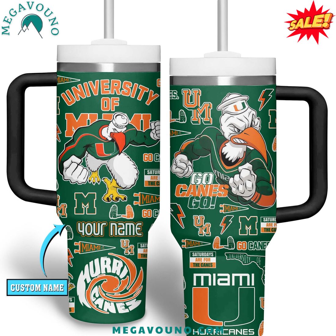 Miami Hurricanes 2024 Custom Name Handle Tumbler