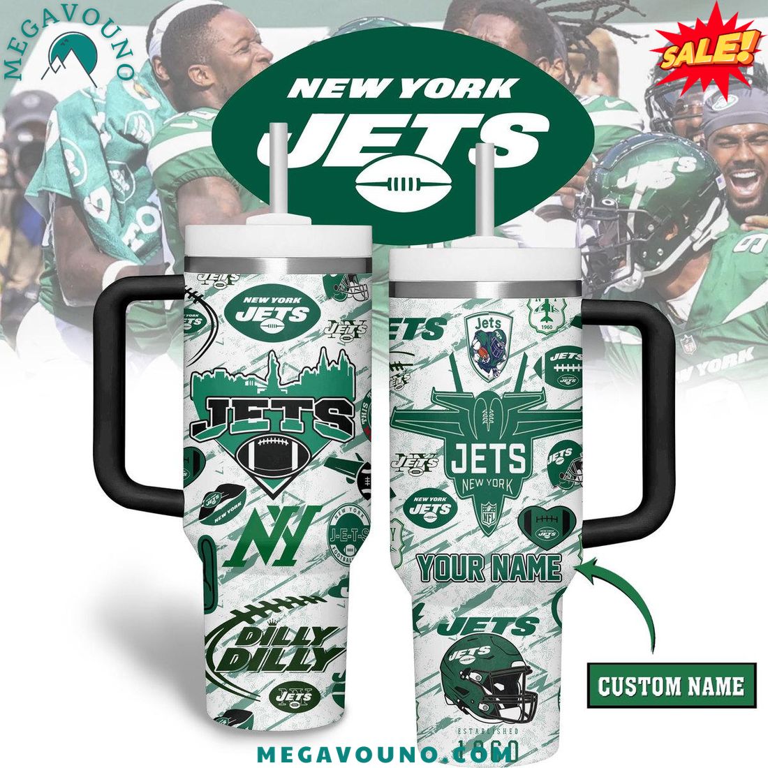 New York Jets 2024 Custom Name Handle Tumbler