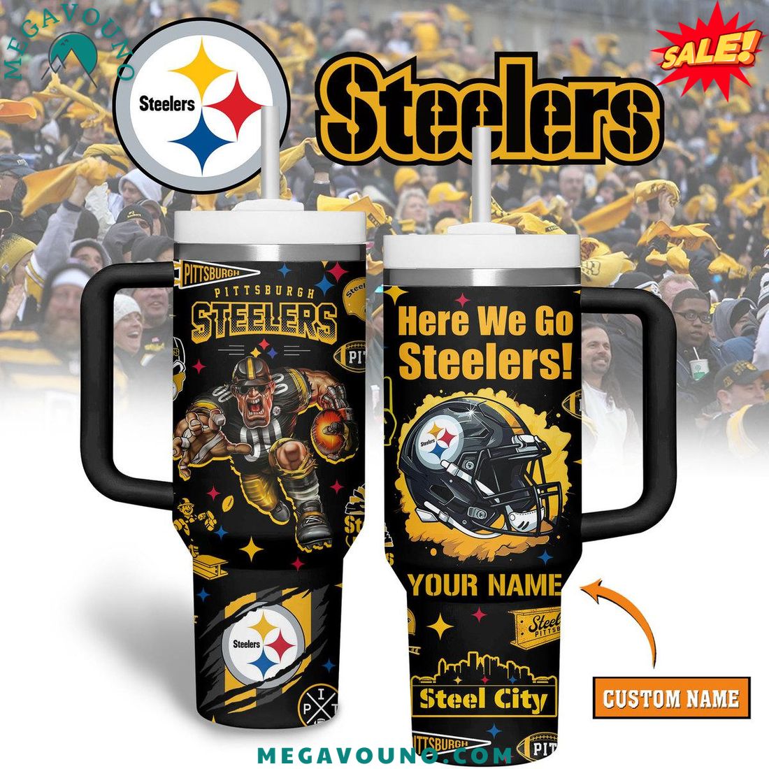 Pittsburgh Steelers 2024 Custom Name Handle Tumbler