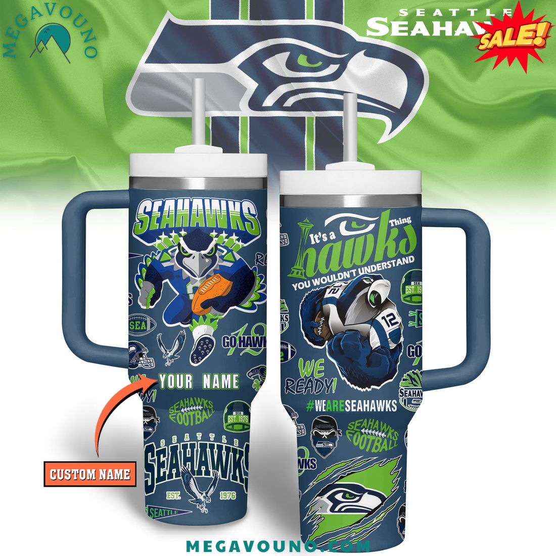 Seattle Seahawks 2024 Custom Name Handle Tumbler