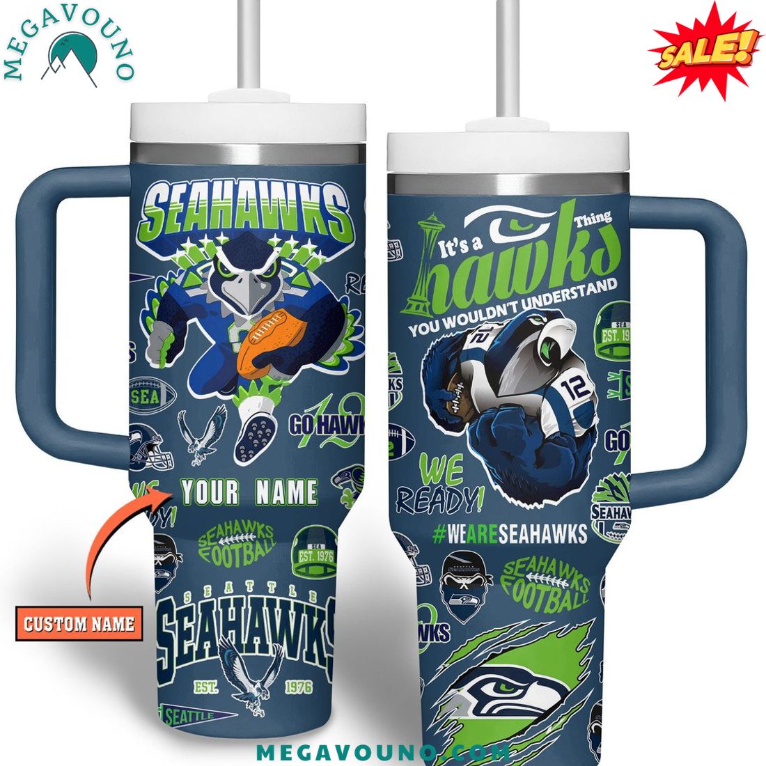 Seattle Seahawks 2024 Custom Name Handle Tumbler