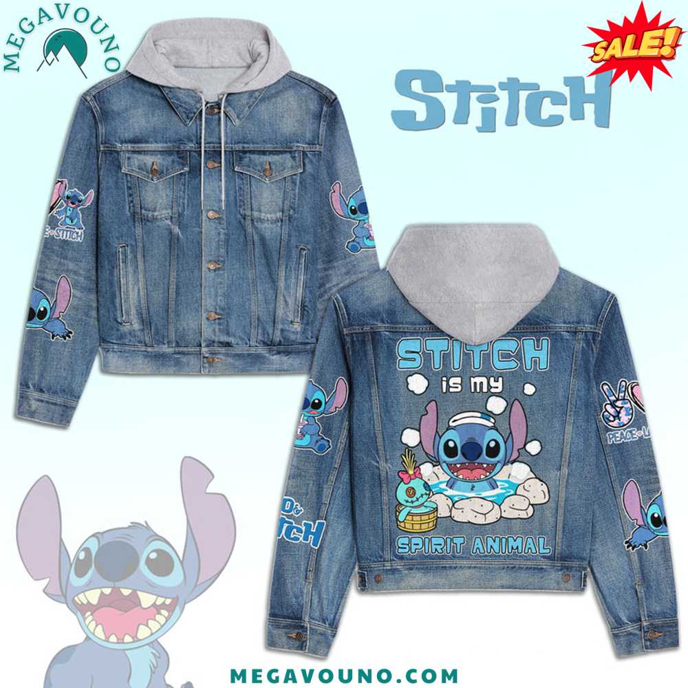 Stitch Is My Spirit Animal Hooded Denim Jacket