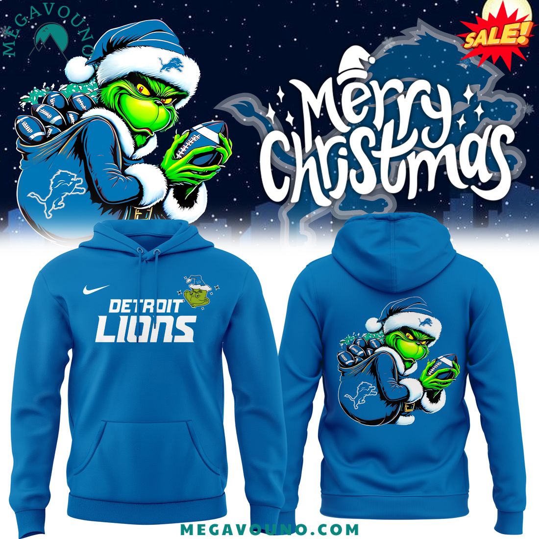 Merry Christmas 2024 Detroit Lions x Grinch Hoodie