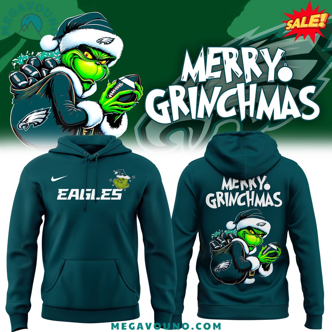 Merry Christmas 2024 Philadelphia Eagles x Grinch Hoodie 1