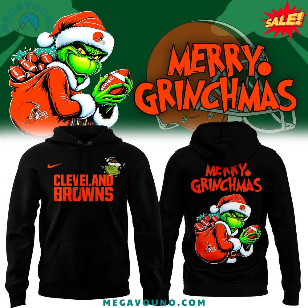 Merry Christmas 2024 Cleveland Browns x Grinch Hoodie