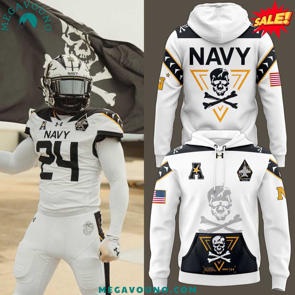 White Navy Midshipmen 2024 Rivalry Shield Fleece Hoodie